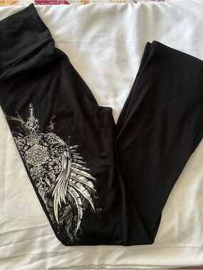 Y2k black bedazzled flare leggings